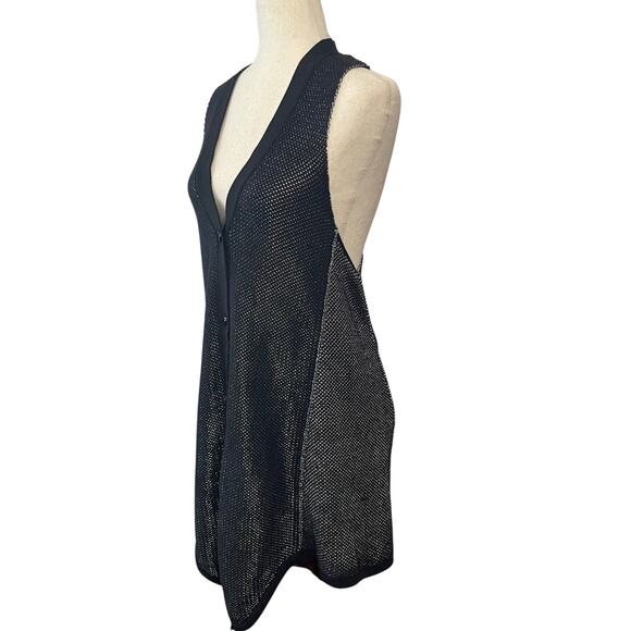 Missoni Sweater Vest Cardigan Sleeveless Racerback Knit Black Metallic Silver - Picture 4 of 16